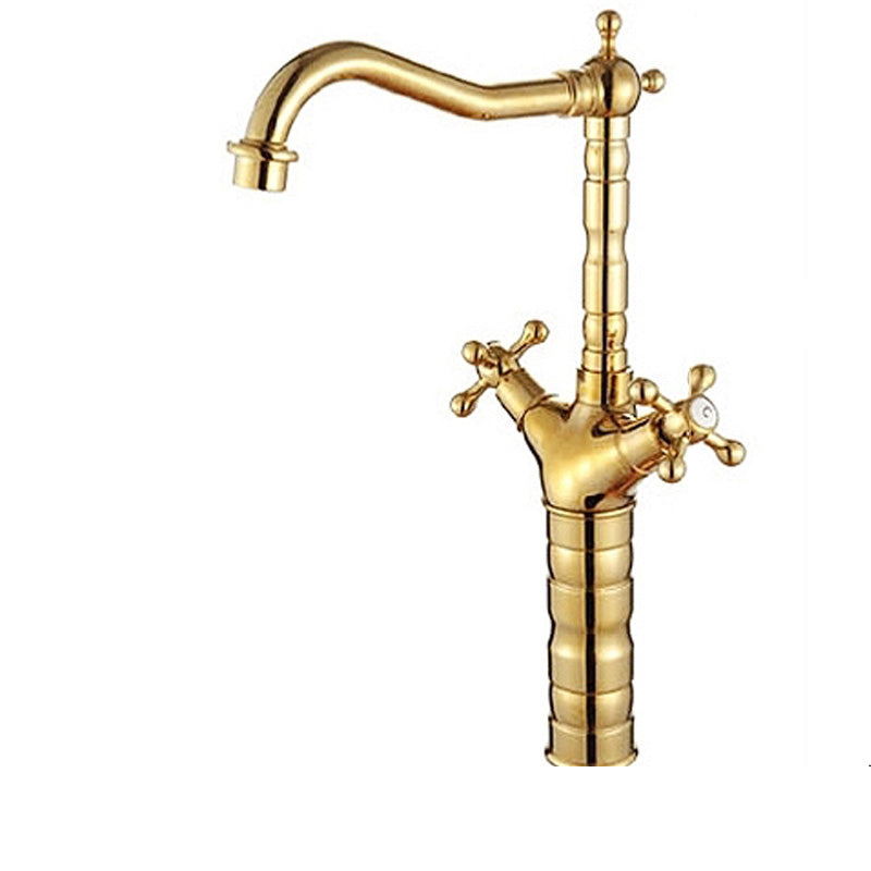 Deck Mounted Copper Roman Tub Faucet Double Handles Roman Tub Faucet Set Gold 14.8" Clearhalo 'Bathroom Remodel & Bathroom Fixtures' 'Bathroom Sink Faucets' 'Bathroom Sinks & Faucet Components' 'bathroom_sink_faucets' 'Home Improvement' 'home_improvement' 'home_improvement_bathroom_sink_faucets' 7147083