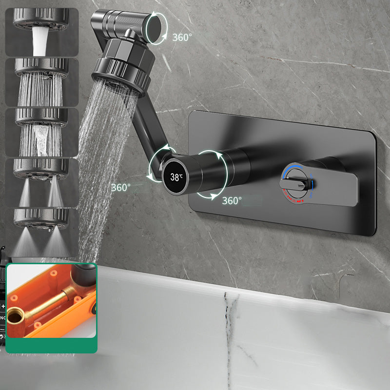 Modern Widespread Wall Mounted Bathroom Sink Faucet Lever Handle Low Arc Faucet Gun Grey Swivel Faucet ( Digital Display Included) Thermostat Clearhalo 'Bathroom Remodel & Bathroom Fixtures' 'Bathroom Sink Faucets' 'Bathroom Sinks & Faucet Components' 'bathroom_sink_faucets' 'Home Improvement' 'home_improvement' 'home_improvement_bathroom_sink_faucets' 7147894