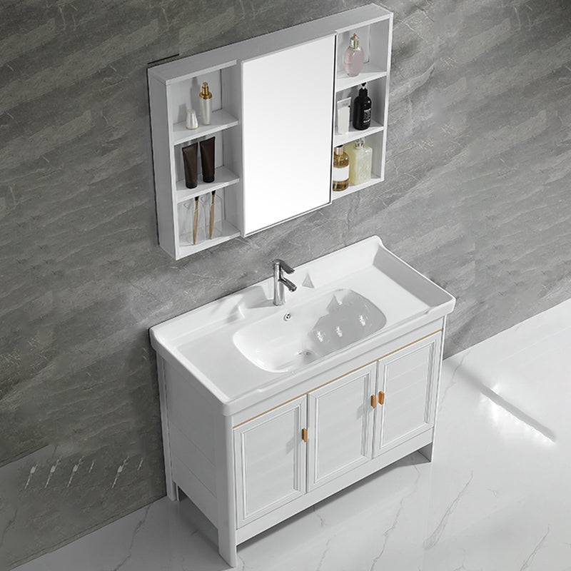 Metal Frame Vanity White 2 Doors Rectangular Single Sink Freestanding Bathroom Vanity Vanity & Faucet & Mirror Cabinet Clearhalo 'Bathroom Remodel & Bathroom Fixtures' 'Bathroom Vanities' 'bathroom_vanities' 'Home Improvement' 'home_improvement' 'home_improvement_bathroom_vanities' 7160615
