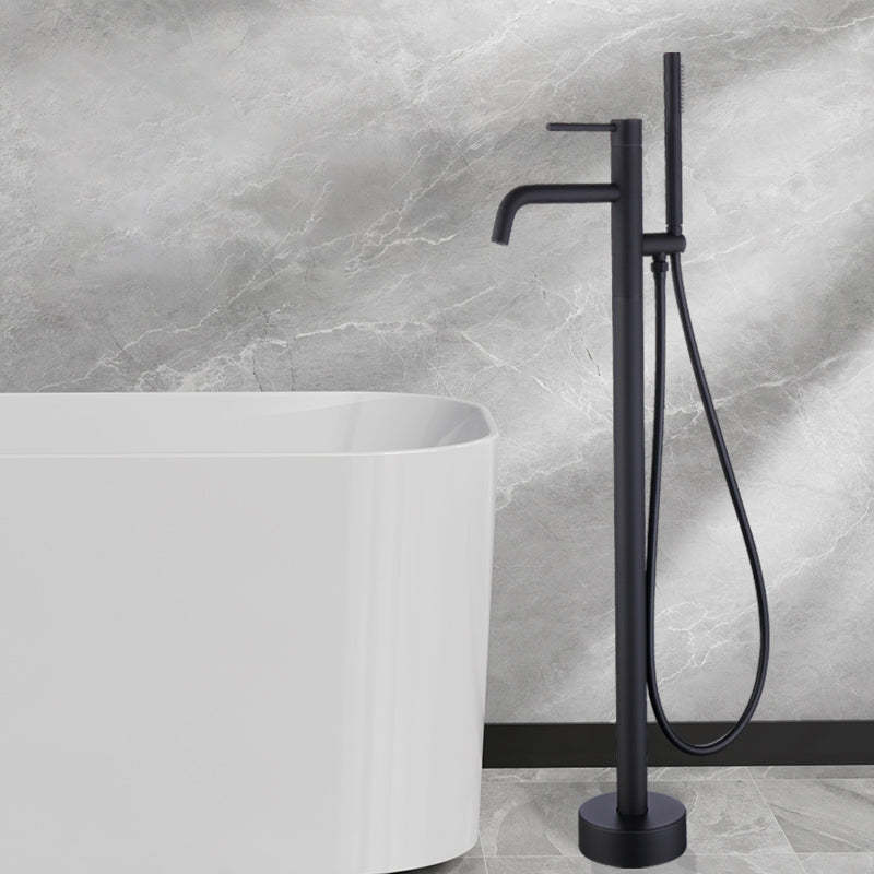 Floor Mounted Metal Freestanding Tub Filler One Handle Freestanding Faucet Black Rre-embedded Clearhalo 'Bathroom Remodel & Bathroom Fixtures' 'Bathtub Faucets' 'bathtub_faucets' 'Home Improvement' 'home_improvement' 'home_improvement_bathtub_faucets' 7169375
