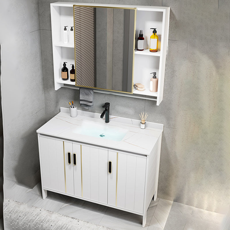 Metal Sink Vanity Freestanding Bathroom Sink Vanity with Single Sink Vanity & Faucet & Mirror Cabinet Slate Clearhalo 'Bathroom Remodel & Bathroom Fixtures' 'Bathroom Vanities' 'bathroom_vanities' 'Home Improvement' 'home_improvement' 'home_improvement_bathroom_vanities' 7174733