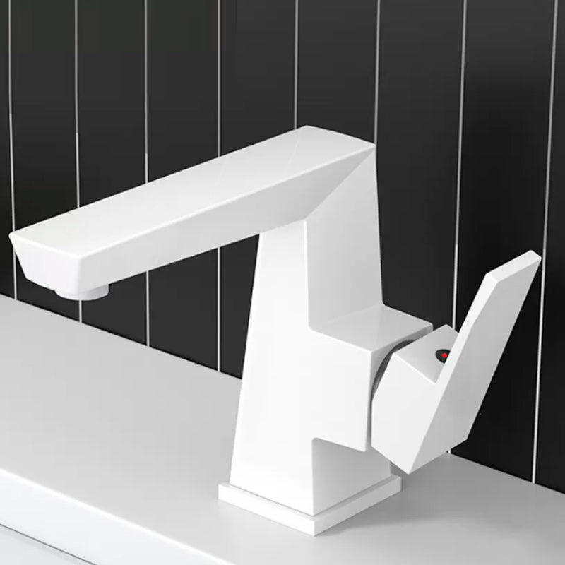 Modern Knob Handle Square Faucet Brass Deck Mounted Bathroom Sink Faucet White Square Handle Clearhalo 'Bathroom Remodel & Bathroom Fixtures' 'Bathroom Sink Faucets' 'Bathroom Sinks & Faucet Components' 'bathroom_sink_faucets' 'Home Improvement' 'home_improvement' 'home_improvement_bathroom_sink_faucets' 7182485