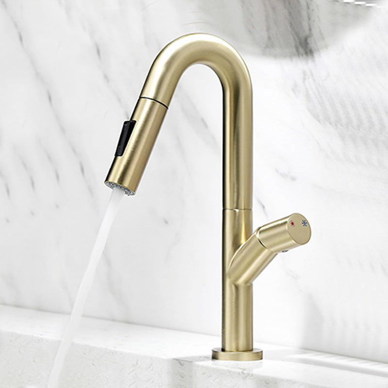 Knob Handle Pull Faucet Brass Deck Mounted Bathroom Sink Faucet Gold Clearhalo 'Bathroom Remodel & Bathroom Fixtures' 'Bathroom Sink Faucets' 'Bathroom Sinks & Faucet Components' 'bathroom_sink_faucets' 'Home Improvement' 'home_improvement' 'home_improvement_bathroom_sink_faucets' 7182512