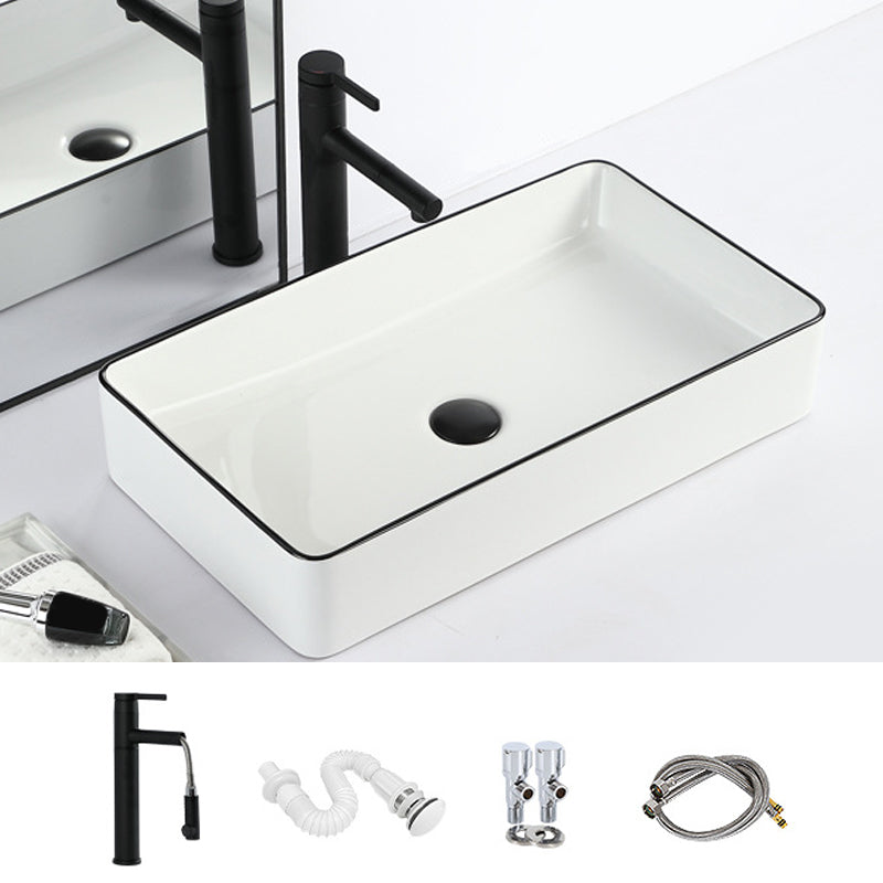 Contemporary Bathroom Sink with Pop-Up Drain Porcelain Rectangular Vessel 24"L x 14"W x 4"H Black Sink with Faucet Clearhalo 'Bathroom Remodel & Bathroom Fixtures' 'Bathroom Sinks & Faucet Components' 'Bathroom Sinks' 'bathroom_sink' 'Home Improvement' 'home_improvement' 'home_improvement_bathroom_sink' 7183155