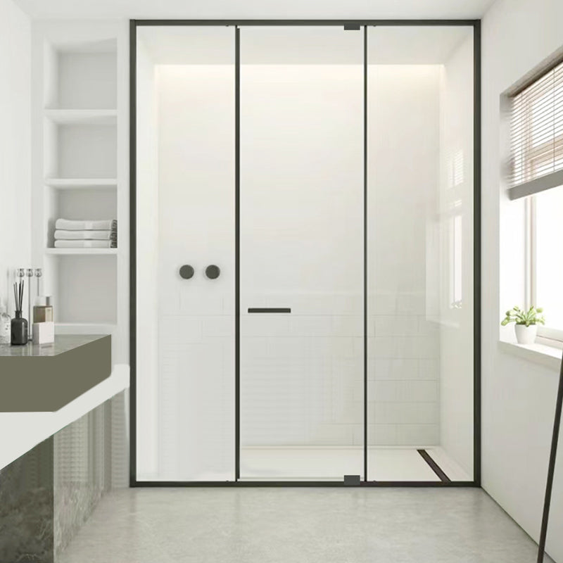 Full Narrow Frame Pivot Shower Door Tempered Glass Shower Door Clearhalo 'Bathroom Remodel & Bathroom Fixtures' 'Home Improvement' 'home_improvement' 'home_improvement_shower_tub_doors' 'Shower and Tub Doors' 'shower_tub_doors' 'Showers & Bathtubs' 7188315