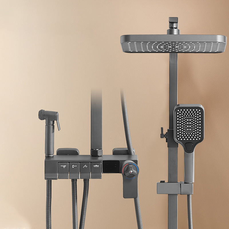 Grey Shower Set Lever Handle Shower Hose Wall-Mounted Handshower Shower Set Thermostatic Digital Display Included Clearhalo 'Bathroom Remodel & Bathroom Fixtures' 'Home Improvement' 'home_improvement' 'home_improvement_shower_faucets' 'Shower Faucets & Systems' 'shower_faucets' 'Showers & Bathtubs Plumbing' 'Showers & Bathtubs' 7195245