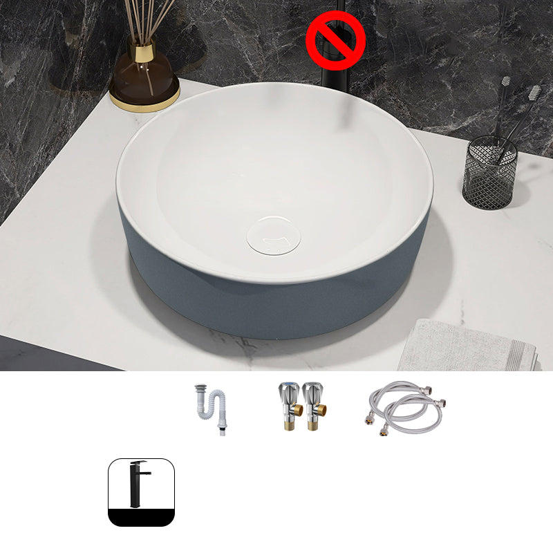Modern Style Vessel Bathroom Sink Round Ceramic Vessel Bathroom Sink 16.3"L x 16.3"W x 5.1"H Sink with Faucet Hot and Cold Faucet Clearhalo 'Bathroom Remodel & Bathroom Fixtures' 'Bathroom Sinks & Faucet Components' 'Bathroom Sinks' 'bathroom_sink' 'Home Improvement' 'home_improvement' 'home_improvement_bathroom_sink' 7205634