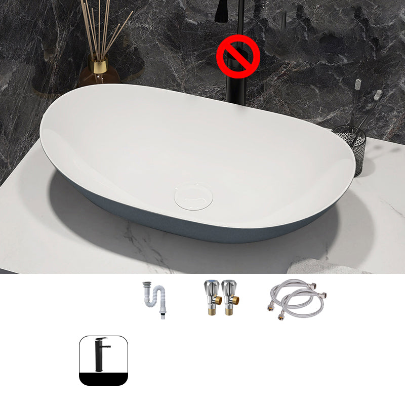 Modern Style Vessel Bathroom Sink Round Ceramic Vessel Bathroom Sink 23"L x 14"W x 6"H Sink with Faucet Hot and Cold Faucet Clearhalo 'Bathroom Remodel & Bathroom Fixtures' 'Bathroom Sinks & Faucet Components' 'Bathroom Sinks' 'bathroom_sink' 'Home Improvement' 'home_improvement' 'home_improvement_bathroom_sink' 7205647