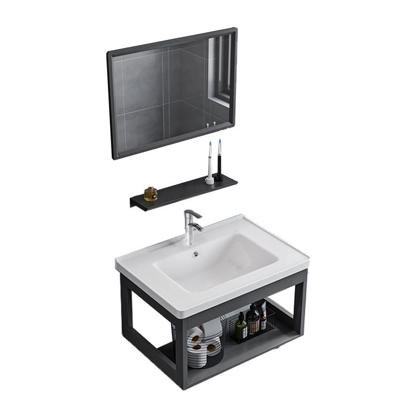 Bathroom Sink Vanity Rectangular Sink Storage Shelf Sink Vanity Vanity & Faucet & Square Mirror 28"L x 16"W x 15"H Clearhalo 'Bathroom Remodel & Bathroom Fixtures' 'Bathroom Vanities' 'bathroom_vanities' 'Home Improvement' 'home_improvement' 'home_improvement_bathroom_vanities' 7206785