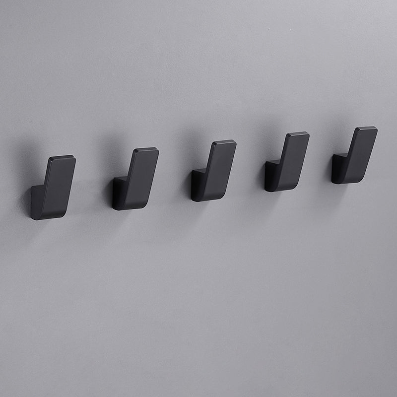 Modern bathroom Accessory as individual or as a set Matte Black Bathroom Hardware 5 Piece Set Towel Robe Hook (Square) Clearhalo 'Bathroom Hardware Sets' 'Bathroom Hardware' 'Bathroom Remodel & Bathroom Fixtures' 'bathroom_hardware_sets' 'Home Improvement' 'home_improvement' 'home_improvement_bathroom_hardware_sets' 7219906