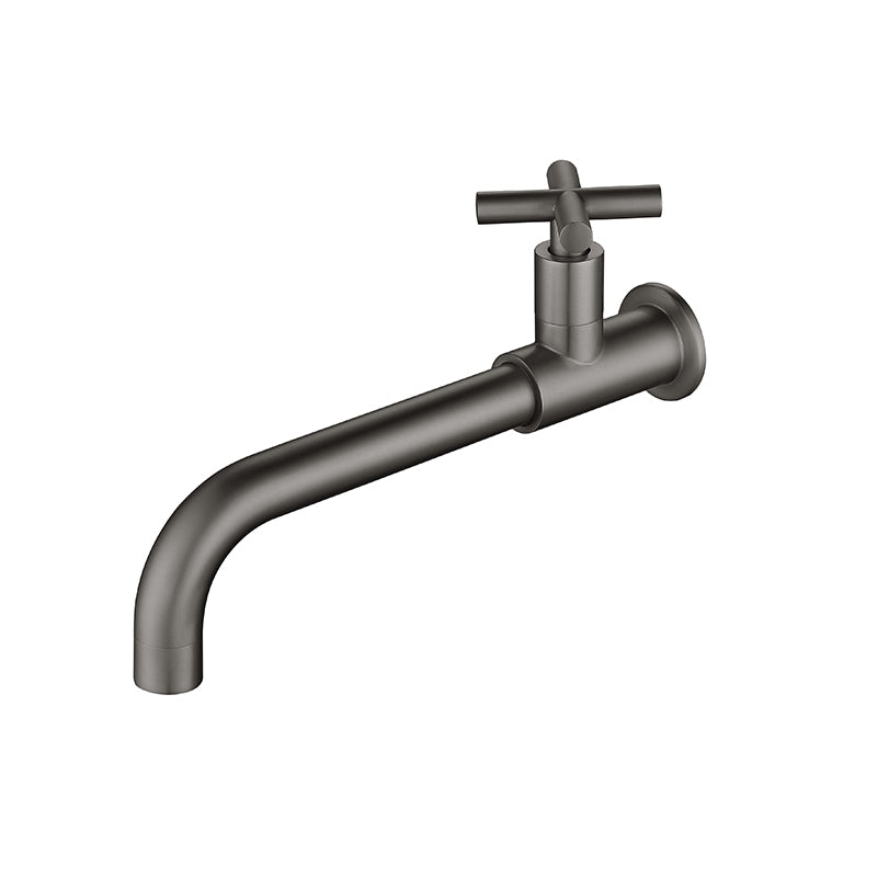 Widespread Wall Mounted Bathroom Sink Faucet Cross Handle Low Arc Faucet Gun Grey 9" Top Handle Clearhalo 'Bathroom Remodel & Bathroom Fixtures' 'Bathroom Sink Faucets' 'Bathroom Sinks & Faucet Components' 'bathroom_sink_faucets' 'Home Improvement' 'home_improvement' 'home_improvement_bathroom_sink_faucets' 7221192
