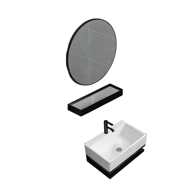 Bathroom Sink Ceramic White Wall-mounted Rod Handle Faucet Sink 20"L x 14"W x 10"H Round Mirror Sink with Faucet and Mirror Clearhalo 'Bathroom Remodel & Bathroom Fixtures' 'Bathroom Sinks & Faucet Components' 'Bathroom Sinks' 'bathroom_sink' 'Home Improvement' 'home_improvement' 'home_improvement_bathroom_sink' 7227461