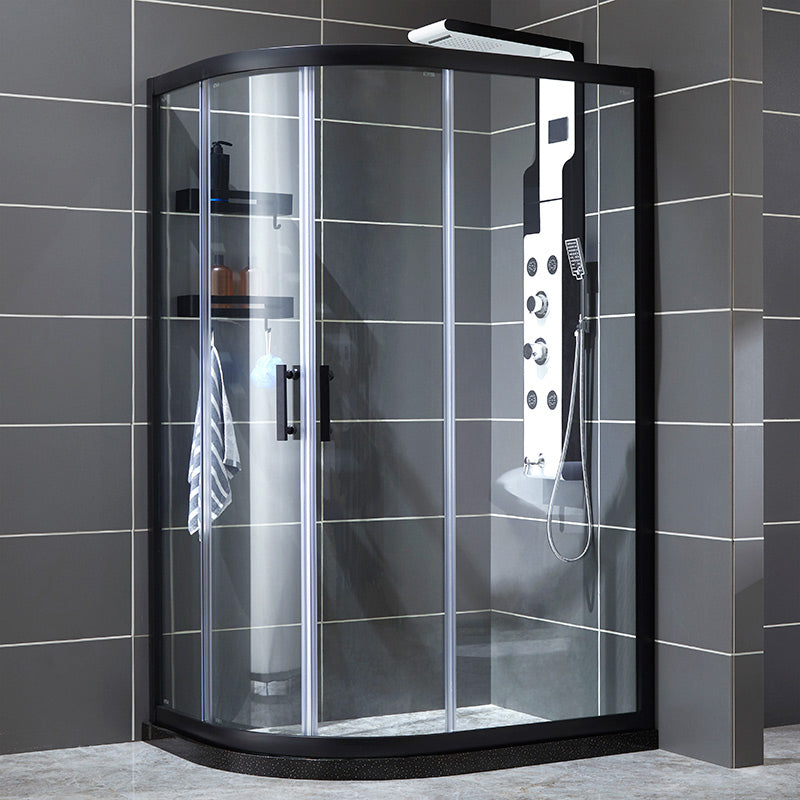 Double Sliding Frame Shower Doors Transparent TemperedShower Door Black Left Clearhalo 'Bathroom Remodel & Bathroom Fixtures' 'Home Improvement' 'home_improvement' 'home_improvement_shower_tub_doors' 'Shower and Tub Doors' 'shower_tub_doors' 'Showers & Bathtubs' 7228782