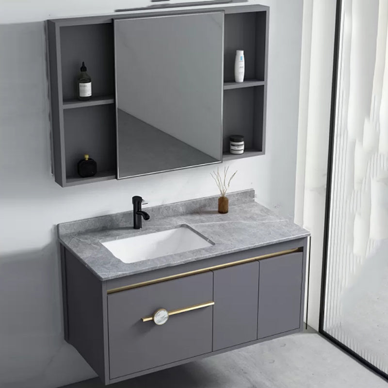 Glam Bathroom Vanity Set Wall Mount Faucet Included Bathroom Sink Vanity Vanity & Faucet & Mirror Cabinet 39.5"L x 19"W x 18"H Stone Clearhalo 'Bathroom Remodel & Bathroom Fixtures' 'Bathroom Vanities' 'bathroom_vanities' 'Home Improvement' 'home_improvement' 'home_improvement_bathroom_vanities' 7231442