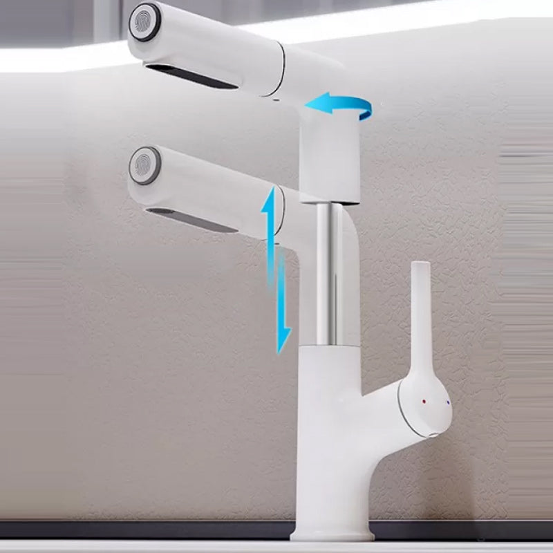 High-Arc Bathroom Vessel Faucet Swivel Spout with Pull Out Sprayer Weiß Lifting Risers Included Clearhalo 'Bathroom Remodel & Bathroom Fixtures' 'Bathroom Sink Faucets' 'Bathroom Sinks & Faucet Components' 'bathroom_sink_faucets' 'Home Improvement' 'home_improvement' 'home_improvement_bathroom_sink_faucets' 7233544