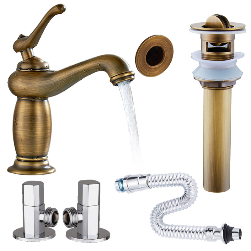 Vintage Classic Vessel Faucet Lever Handle Low Arc Vessel Sink Bathroom Faucet Drain Included Clearhalo 'Bathroom Remodel & Bathroom Fixtures' 'Bathroom Sink Faucets' 'Bathroom Sinks & Faucet Components' 'bathroom_sink_faucets' 'Home Improvement' 'home_improvement' 'home_improvement_bathroom_sink_faucets' 7233585