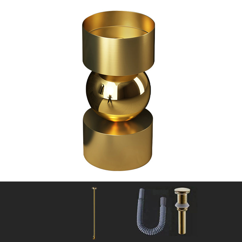 Contemporary Bathroom Sink with Pop-Up Drain Metal Round Pedestal Bathroom Sink Gold Sensor Faucet Sink with Faucet Clearhalo 'Bathroom Remodel & Bathroom Fixtures' 'Bathroom Sinks & Faucet Components' 'Bathroom Sinks' 'bathroom_sink' 'Home Improvement' 'home_improvement' 'home_improvement_bathroom_sink' 7233675