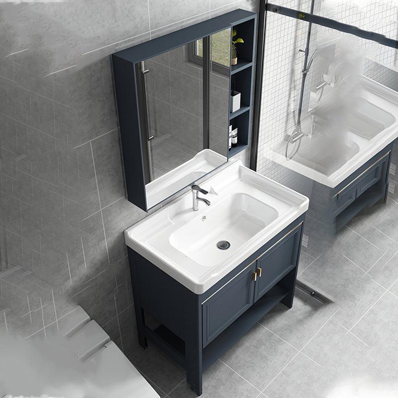 Glam Bathroom Vanity Set Freestanding Faucet Included Bathroom Sink Vanity Vanity & Faucet & Mirror Cabinet 32"L x 19"W x 30"H Clearhalo 'Bathroom Remodel & Bathroom Fixtures' 'Bathroom Vanities' 'bathroom_vanities' 'Home Improvement' 'home_improvement' 'home_improvement_bathroom_vanities' 7237293