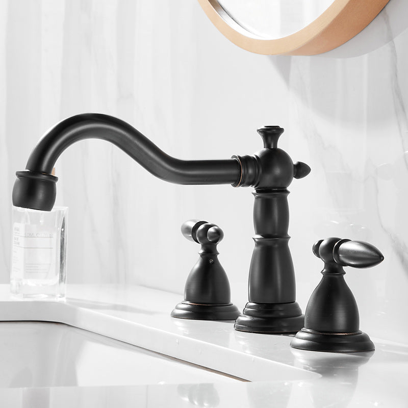 Glam Vessel Faucet 3 Holes Lever Handle Bathroom Vessel Faucet Black Clearhalo 'Bathroom Remodel & Bathroom Fixtures' 'Bathroom Sink Faucets' 'Bathroom Sinks & Faucet Components' 'bathroom_sink_faucets' 'Home Improvement' 'home_improvement' 'home_improvement_bathroom_sink_faucets' 7241974