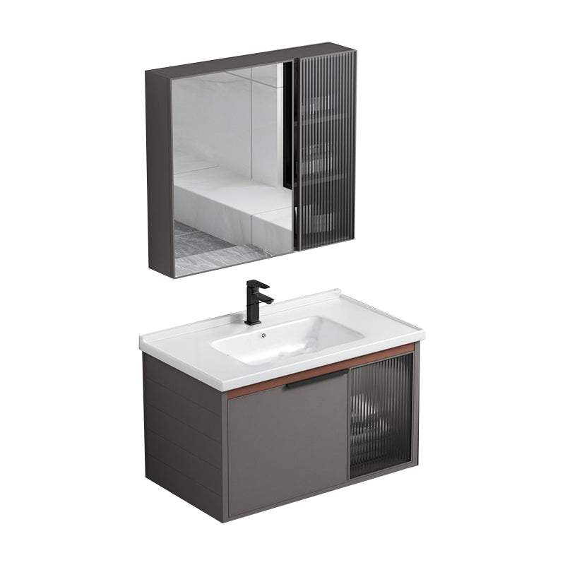 Modern Rectangular Bathroom Vanity Metal Frame Single-Sink Sink Vanity Vanity & Faucet & Mirror Cabinet 32"L x 19"W x 17"H Clearhalo 'Bathroom Remodel & Bathroom Fixtures' 'Bathroom Vanities' 'bathroom_vanities' 'Home Improvement' 'home_improvement' 'home_improvement_bathroom_vanities' 7244667