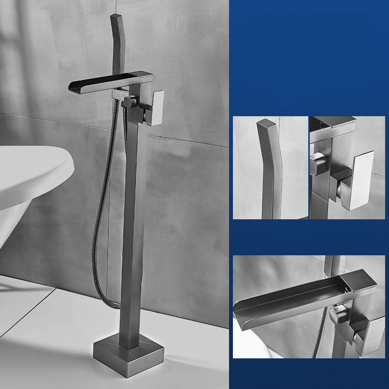 Modern Freestanding Bathtub Faucet Copper with Hose Freestanding Tub Fillers Waterfall Comes Out Ground Clearhalo 'Bathroom Remodel & Bathroom Fixtures' 'Bathtub Faucets' 'bathtub_faucets' 'Home Improvement' 'home_improvement' 'home_improvement_bathtub_faucets' 7254033