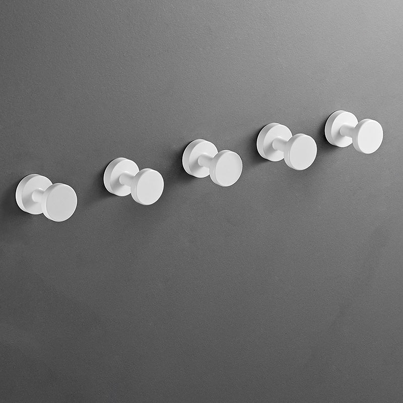 Modern 5-Piece Bathroom Accessory Set, Matte Black/White Robe Hooks White 5 Piece Set Towel Robe Hook (Single Hook) Clearhalo 'Bathroom Hardware Sets' 'Bathroom Hardware' 'Bathroom Remodel & Bathroom Fixtures' 'bathroom_hardware_sets' 'Home Improvement' 'home_improvement' 'home_improvement_bathroom_hardware_sets' 7258771