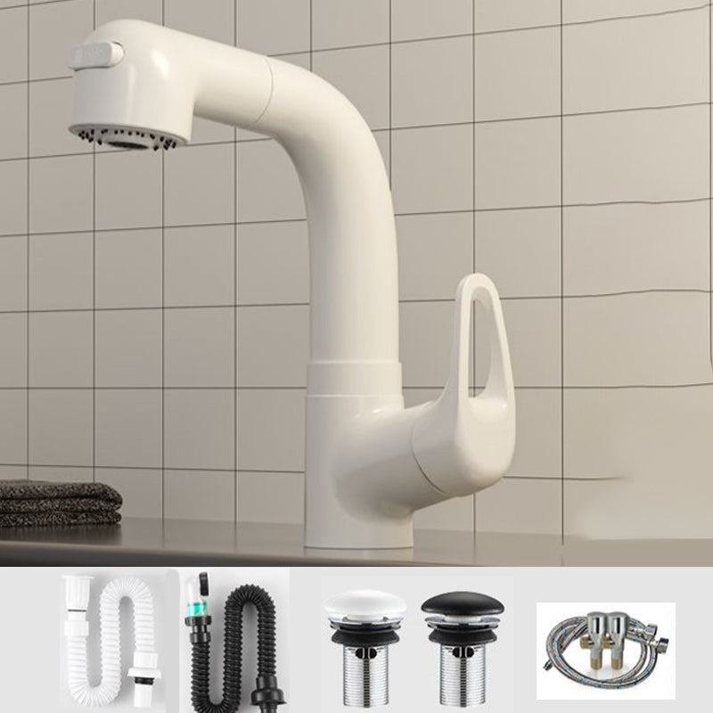 Vessel Sink Bathroom Faucet Single-Handle High-Arc White Circular with Pull Out Sprayer 7 Shape Drain Included Clearhalo 'Bathroom Remodel & Bathroom Fixtures' 'Bathroom Sink Faucets' 'Bathroom Sinks & Faucet Components' 'bathroom_sink_faucets' 'Home Improvement' 'home_improvement' 'home_improvement_bathroom_sink_faucets' 7260087