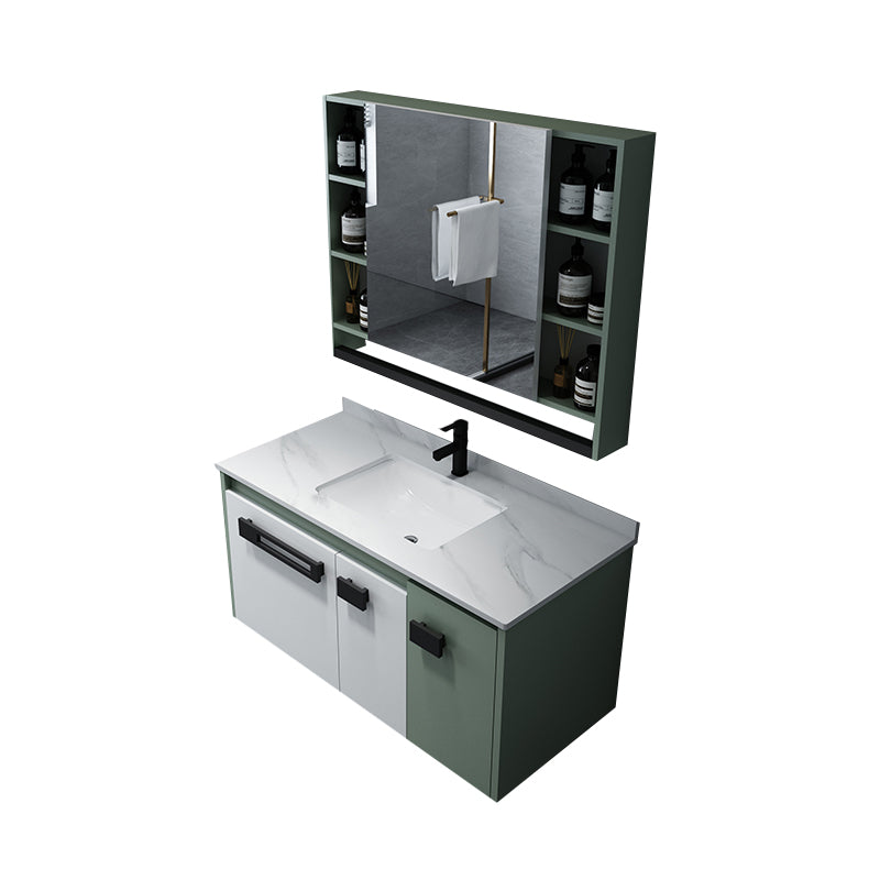 Glam Wood Sink Vanity Wood Wall Mount Bathroom Vanity with Mirror Vanity & Faucet & Mirror Cabinet 40"L x 19"W x 20"H Stone Clearhalo 'Bathroom Remodel & Bathroom Fixtures' 'Bathroom Vanities' 'bathroom_vanities' 'Home Improvement' 'home_improvement' 'home_improvement_bathroom_vanities' 7263457