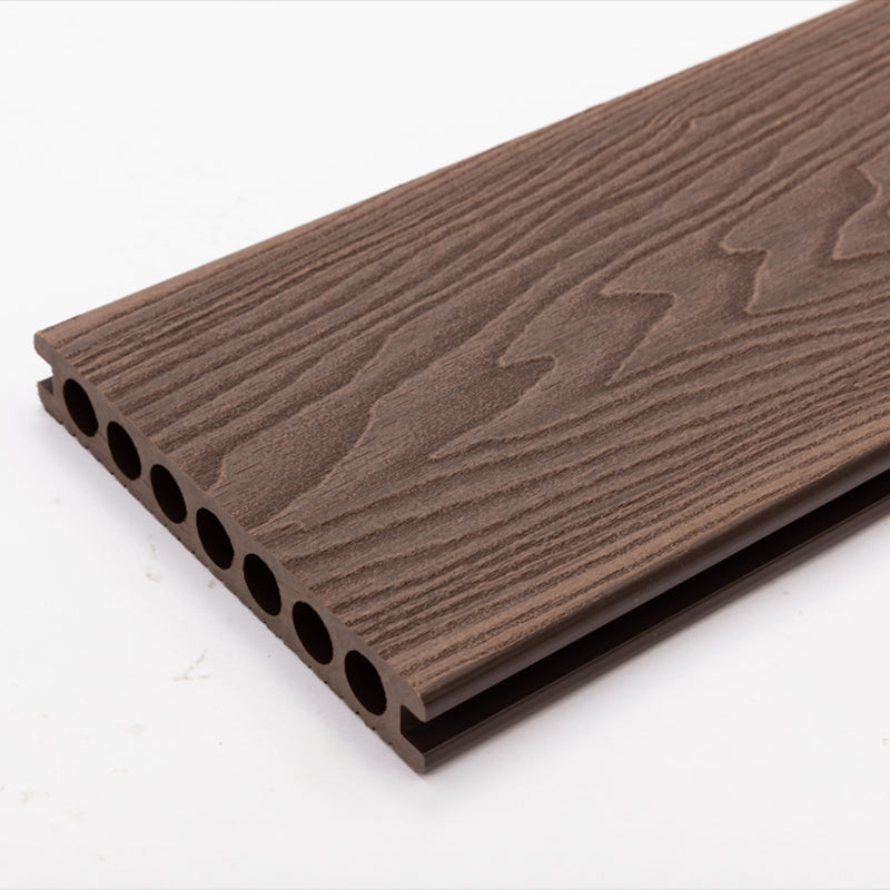 Wire Brushed Floor Tile Click Lock Engineered Wood for Patio Garden Dark Coffee Round Hole Clearhalo 'Flooring 'Hardwood Flooring' 'hardwood_flooring' 'Home Improvement' 'home_improvement' 'home_improvement_hardwood_flooring' Walls and Ceiling' 7266007