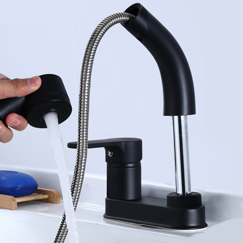 Centerset Faucet Lever Handles High-Arc Centerset Bathroom Sink Faucet Black Left Control Water Clearhalo 'Bathroom Remodel & Bathroom Fixtures' 'Bathroom Sink Faucets' 'Bathroom Sinks & Faucet Components' 'bathroom_sink_faucets' 'Home Improvement' 'home_improvement' 'home_improvement_bathroom_sink_faucets' 7268759