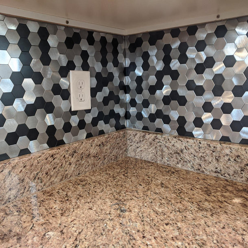 Modern Tile-Peel & Stick Metal Mosaic Tile Hexagonal Peel & Stick Subway Tile Black White 10-Piece Set Clearhalo 'Flooring 'Home Improvement' 'home_improvement' 'home_improvement_peel_stick_blacksplash' 'Peel & Stick Backsplash Tile' 'peel_stick_blacksplash' 'Walls & Ceilings' Walls and Ceiling' 7275049