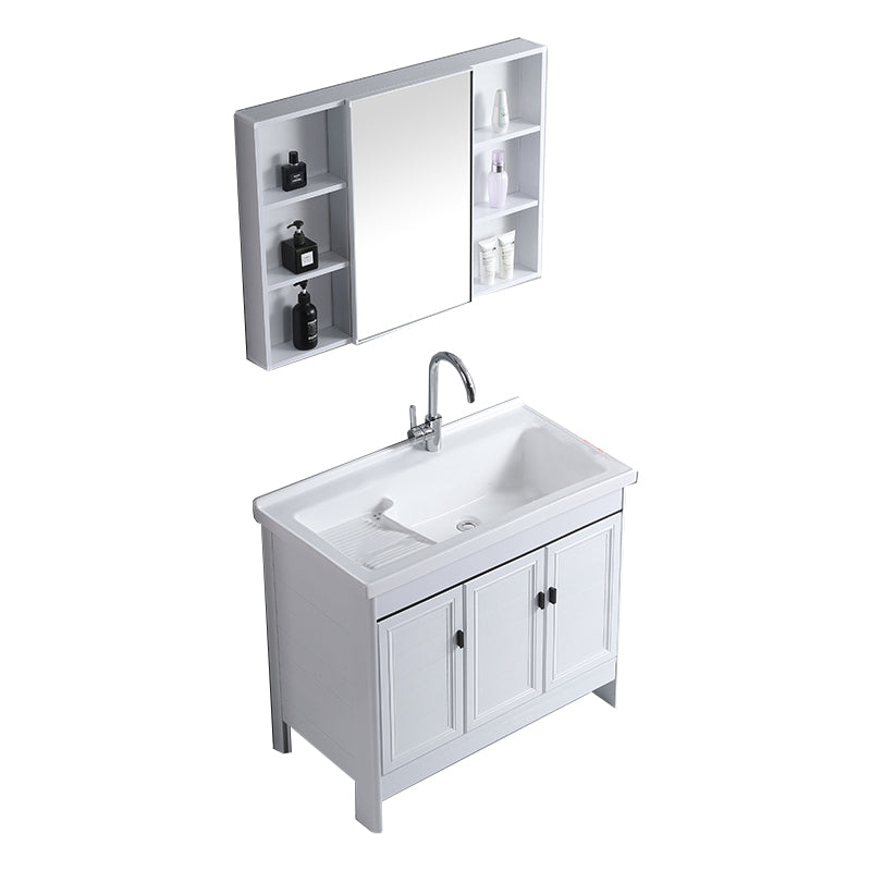 Rectangular White Vanity Freestanding Mirror Metal Frame Vanity with Soft Close Doors Vanity & Faucet & Mirror Cabinet Clearhalo 'Bathroom Remodel & Bathroom Fixtures' 'Bathroom Vanities' 'bathroom_vanities' 'Home Improvement' 'home_improvement' 'home_improvement_bathroom_vanities' 7276585