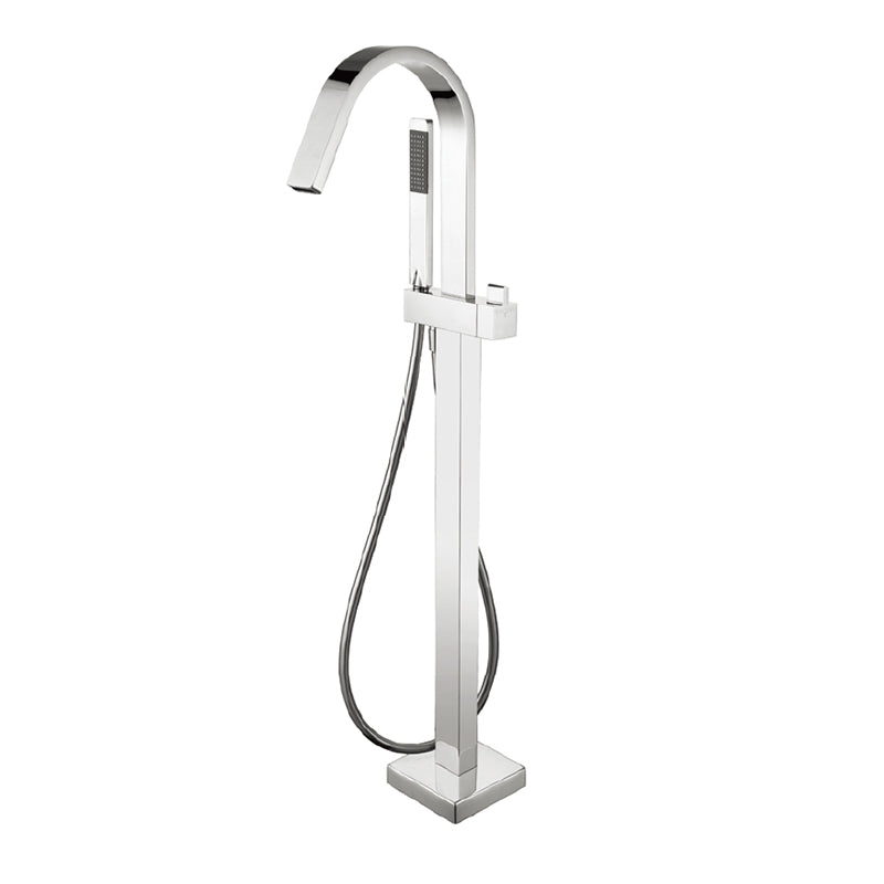 Traditional Style Freestanding Faucet Copper Floor Mount Freestanding Faucet Bright Silver Clearhalo 'Bathroom Remodel & Bathroom Fixtures' 'Bathtub Faucets' 'bathtub_faucets' 'Home Improvement' 'home_improvement' 'home_improvement_bathtub_faucets' 7279717