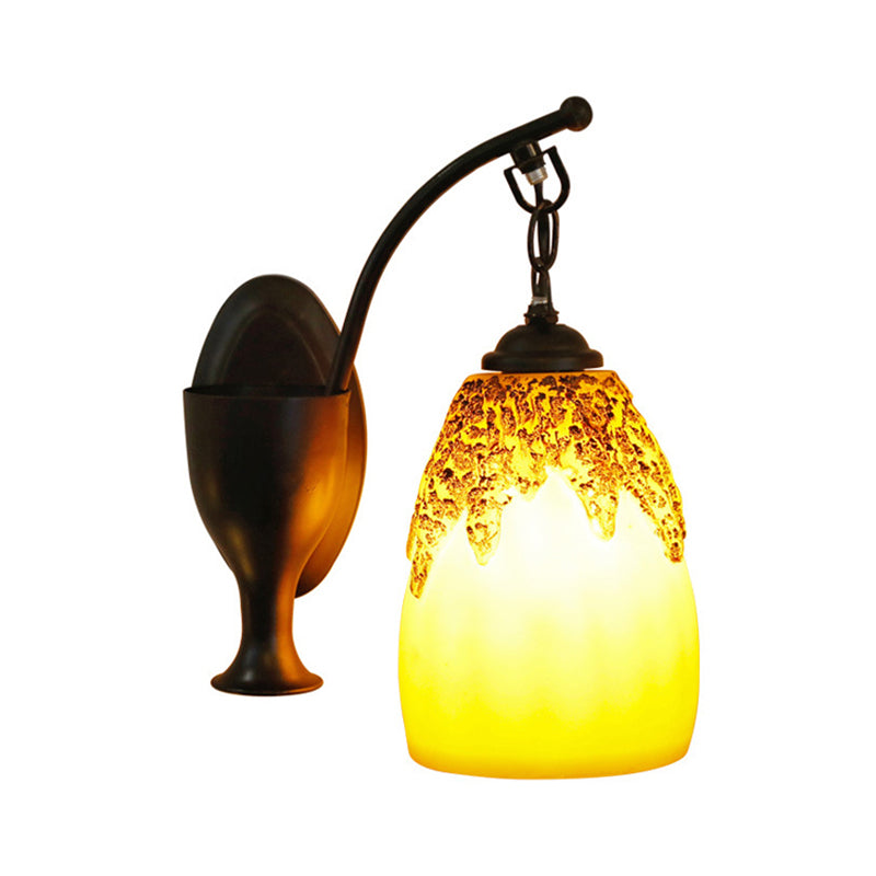 1 Head Wall Hanging Light Countryside Elongated Dome Resin Sconce Lighting in Black with Curved Arm Clearhalo 'Wall Lamps & Sconces' 'Wall Lights' Lighting' 728247