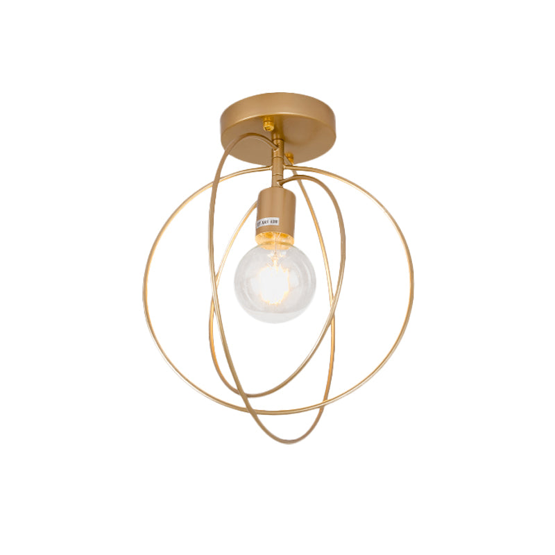 Metallic Rings Semi Flush Light Retro Stylish 1 Head Corridor Semi Flush Mount Lighting with Open Bulb in Black/Gold Clearhalo 'Ceiling Lights' 'Close To Ceiling Lights' 'Close to ceiling' 'Flush mount' 'Industrial Flush Mount' Lighting' 728258