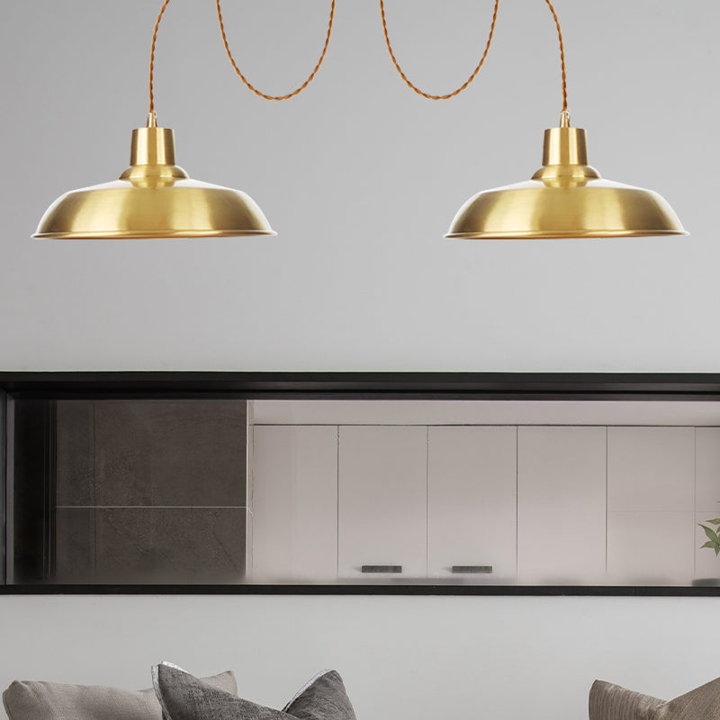 Gold Finish 2/3/4 Bulbs Multiple Lamp Pendants Industrial Metal Barn Shape Swag Hanging Light Fixture Clearhalo 'Art Deco Pendants' 'Cast Iron' 'Ceiling Lights' 'Ceramic' 'Crystal' 'Industrial Pendants' 'Industrial' 'Metal' 'Middle Century Pendants' 'Pendant Lights' 'Pendants' 'Tiffany' Lighting' 728520