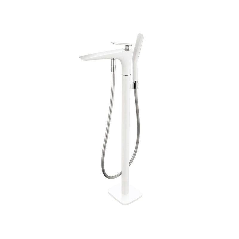 Traditional Floor Mounted Swivel Freestanding Tub Filler Metal Freestanding Faucet White Flat Clearhalo 'Bathroom Remodel & Bathroom Fixtures' 'Bathtub Faucets' 'bathtub_faucets' 'Home Improvement' 'home_improvement' 'home_improvement_bathtub_faucets' 7287171