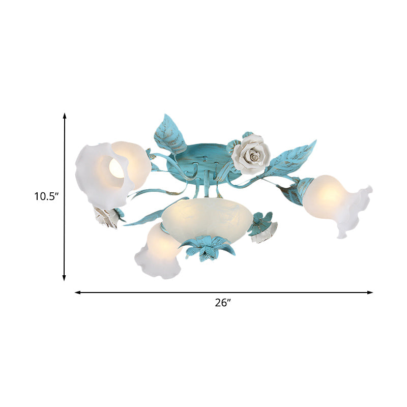 Starburst Milk Glass Semi-Flush Mount Korean Flower 5/7/11 Lights Living Room Flush Light Fixture Clearhalo 'Ceiling Lights' 'Close To Ceiling Lights' 'Close to ceiling' 'Semi-flushmount' Lighting' 729213