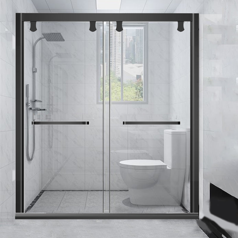 Single Sliding Semi-Frameless Shower Doors Tempered Clear Shower Door Black Clearhalo 'Bathroom Remodel & Bathroom Fixtures' 'Home Improvement' 'home_improvement' 'home_improvement_shower_tub_doors' 'Shower and Tub Doors' 'shower_tub_doors' 'Showers & Bathtubs' 7298039