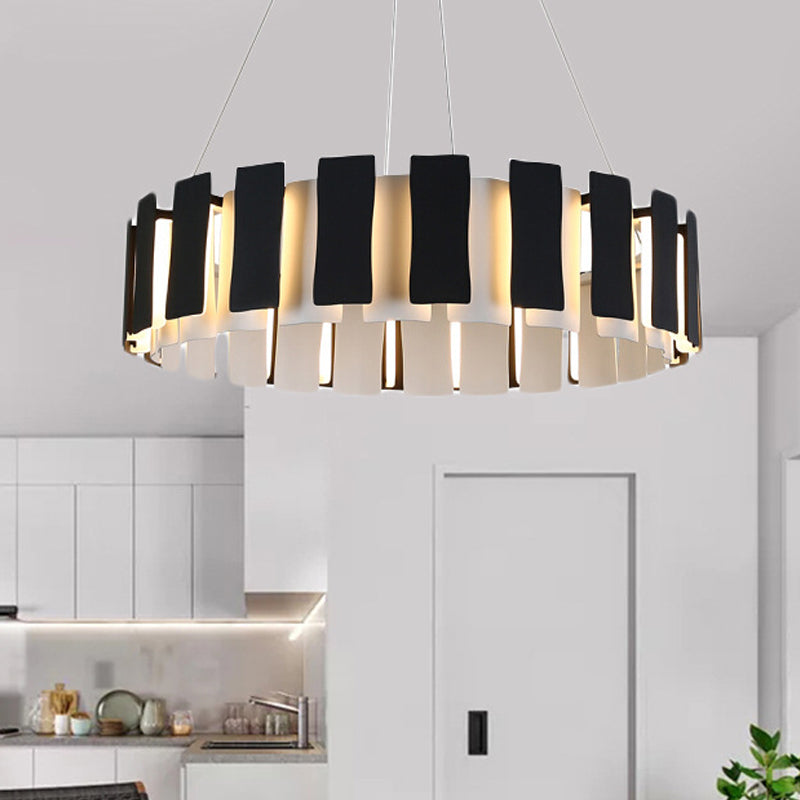 Black Rectangle Panel Hanging Lighting Contemporary LED Metal Drum Chandelier Lamp Clearhalo 'Ceiling Lights' 'Chandeliers' 'Modern Chandeliers' 'Modern' Lighting' 730006