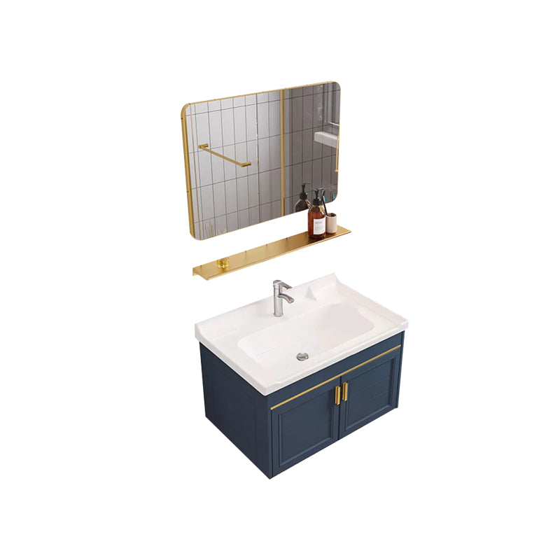 Modern Single Wall Mount Vanity Blue Ceramic Top Sink Vanity Vanity & Faucet & Mirrors Square Mirror Clearhalo 'Bathroom Remodel & Bathroom Fixtures' 'Bathroom Vanities' 'bathroom_vanities' 'Home Improvement' 'home_improvement' 'home_improvement_bathroom_vanities' 7301465