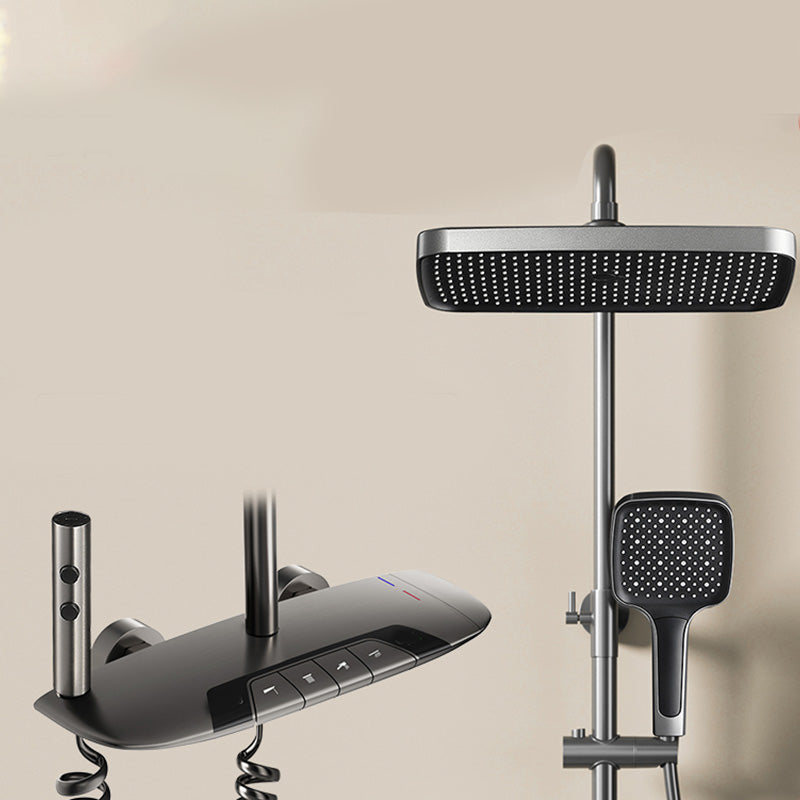 Modern Shower System Solid Color Thermostatic Bath Tub and Shower Head Set Dark Gray Clearhalo 'Bathroom Remodel & Bathroom Fixtures' 'Home Improvement' 'home_improvement' 'home_improvement_shower_faucets' 'Shower Faucets & Systems' 'shower_faucets' 'Showers & Bathtubs Plumbing' 'Showers & Bathtubs' 7305148