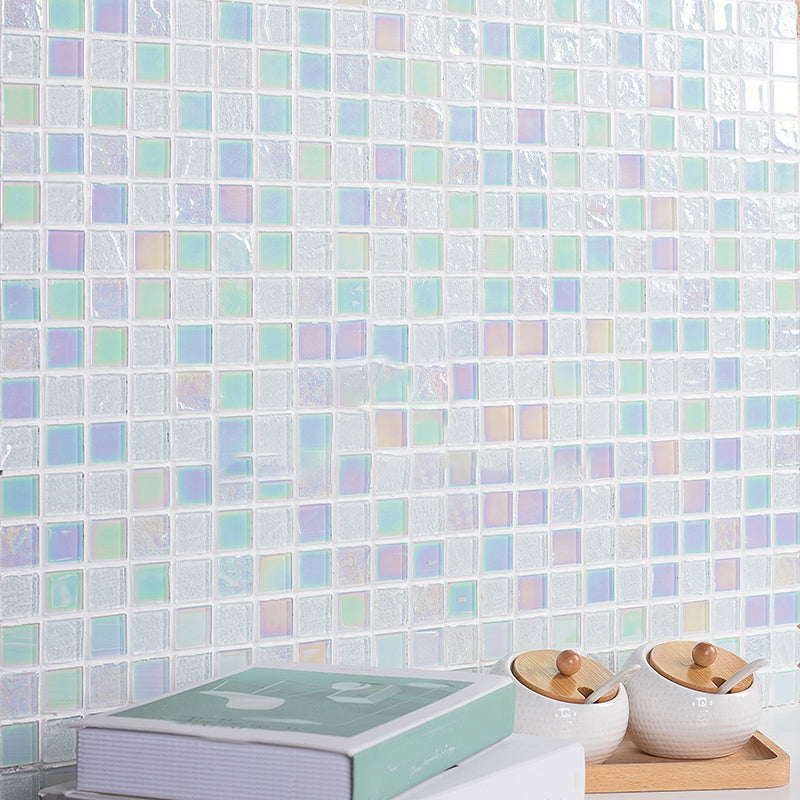 Glass Mosaic Tile Contemporary Floor and Wall Tile with Square Shape Off-White 99 Pieces Clearhalo 'Floor Tiles & Wall Tiles' 'floor_tiles_wall_tiles' 'Flooring 'Home Improvement' 'home_improvement' 'home_improvement_floor_tiles_wall_tiles' Walls and Ceiling' 7308906