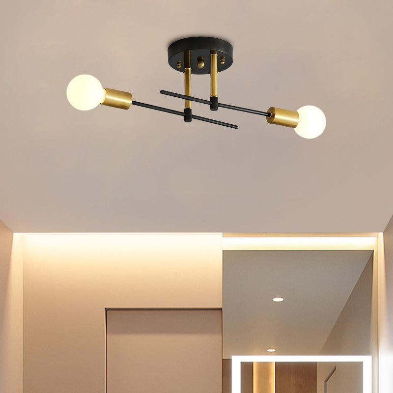 Minimalist Linear Semi Flush Mount Iron 2 Bulbs Bedroom Flush Ceiling Light Fixture in Black Clearhalo 'Ceiling Lights' 'Close To Ceiling Lights' 'Close to ceiling' 'Glass shade' 'Glass' 'Pendant Lights' 'Semi-flushmount' Lighting' 731093
