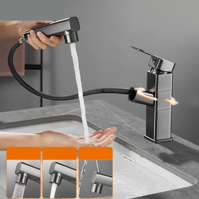 Bathroom Vessel Faucet Lever Handle 1 Hole Vessel Sink Faucet Grey Swivel Square Handle Clearhalo 'Bathroom Remodel & Bathroom Fixtures' 'Bathroom Sink Faucets' 'Bathroom Sinks & Faucet Components' 'bathroom_sink_faucets' 'Home Improvement' 'home_improvement' 'home_improvement_bathroom_sink_faucets' 7313567