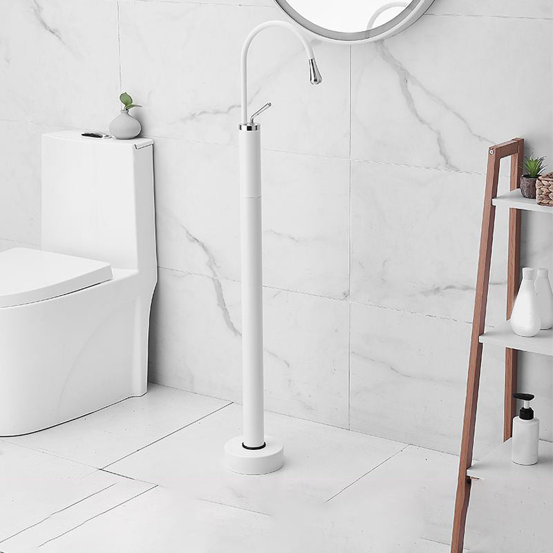 Contemporary Bathroom Faucet Floor Mounted Copper One Handle Freestanding Tub Fillers White-Silver Clearhalo 'Bathroom Remodel & Bathroom Fixtures' 'Bathtub Faucets' 'bathtub_faucets' 'Home Improvement' 'home_improvement' 'home_improvement_bathtub_faucets' 7313908