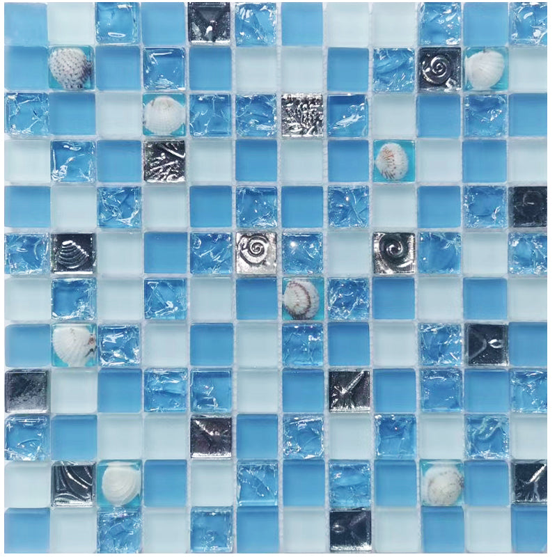 Glass Mosaic Tile Square Shape Wall Tile with Fade Resistant Light Blue-White Clearhalo 'Floor Tiles & Wall Tiles' 'floor_tiles_wall_tiles' 'Flooring 'Home Improvement' 'home_improvement' 'home_improvement_floor_tiles_wall_tiles' Walls and Ceiling' 7313941
