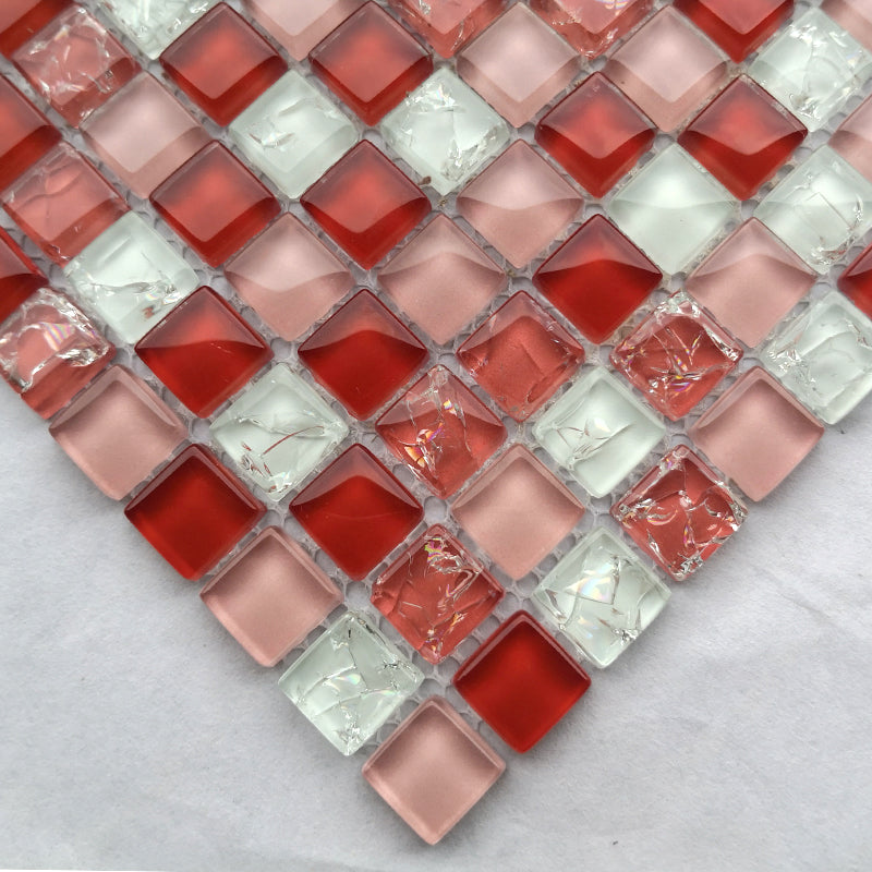 Glass Mosaic Tile Square Shape Wall Tile with Fade Resistant Red Clearhalo 'Floor Tiles & Wall Tiles' 'floor_tiles_wall_tiles' 'Flooring 'Home Improvement' 'home_improvement' 'home_improvement_floor_tiles_wall_tiles' Walls and Ceiling' 7313949