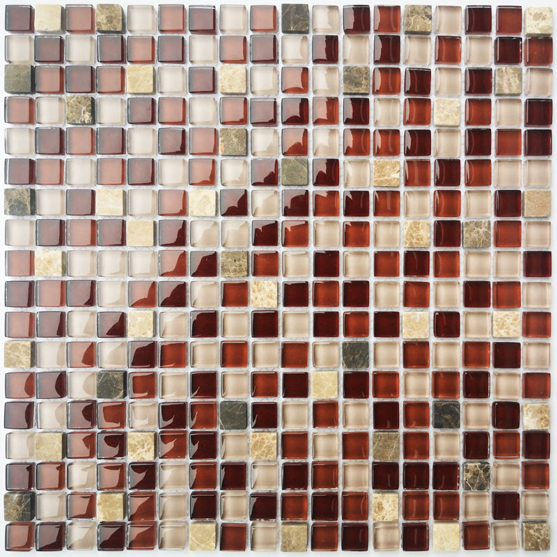 Glass Mosaic Tile Square Shape Wall Tile with Fade Resistant Red Brown Clearhalo 'Floor Tiles & Wall Tiles' 'floor_tiles_wall_tiles' 'Flooring 'Home Improvement' 'home_improvement' 'home_improvement_floor_tiles_wall_tiles' Walls and Ceiling' 7313950