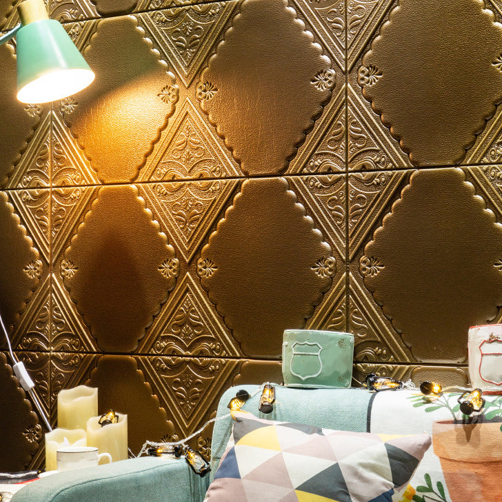 Modern Wall Panels Waterproof 3D Floral Print Peel and Stick Wall Paneling Gold 10-Piece Set Clearhalo 'Flooring 'Home Improvement' 'home_improvement' 'home_improvement_wall_paneling' 'Wall Paneling' 'wall_paneling' 'Walls & Ceilings' Walls and Ceiling' 7314092